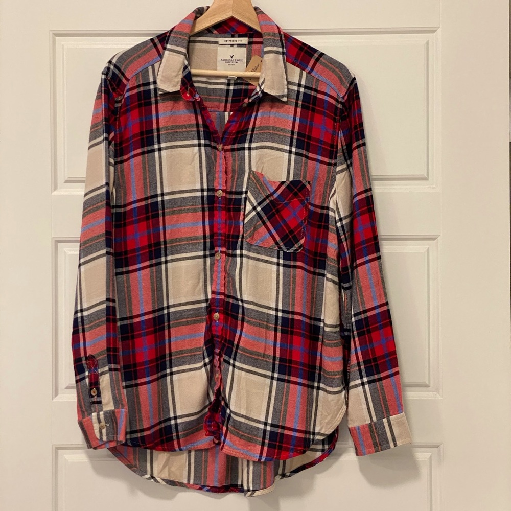 NWT American Eagle Boyfriend Fit Flannel Plaid XL